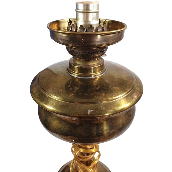 Antique Fenton Hurricane Oil Lamp Conv. Electric Iridescent Amber Shades Vintage - Picture 13 of 14